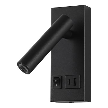 LED Kinkiet punktowy z USB LED/2W/230V czarny