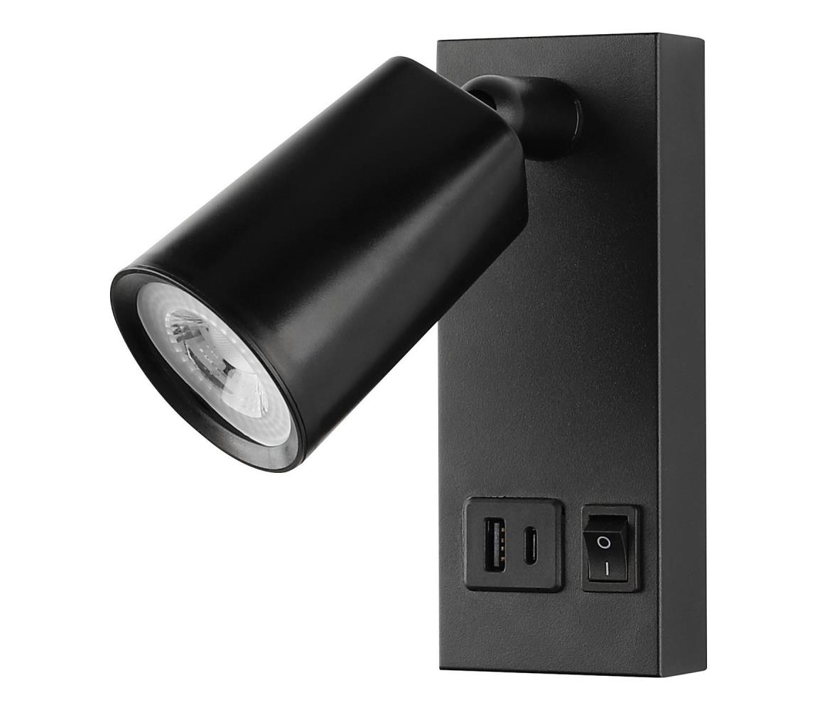 LED Kinkiet punktowy z USB LED/5W/230V czarny