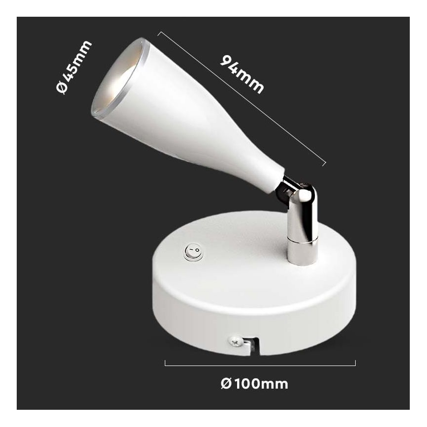 LED Kinkiet punktowy z włącznikiem LED/4,5W/230V 3000K biały