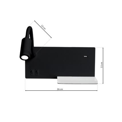 LED Kinkiet SHELF 1xLED/4W+1xLED/5W+1xLED/2W/230V czarny