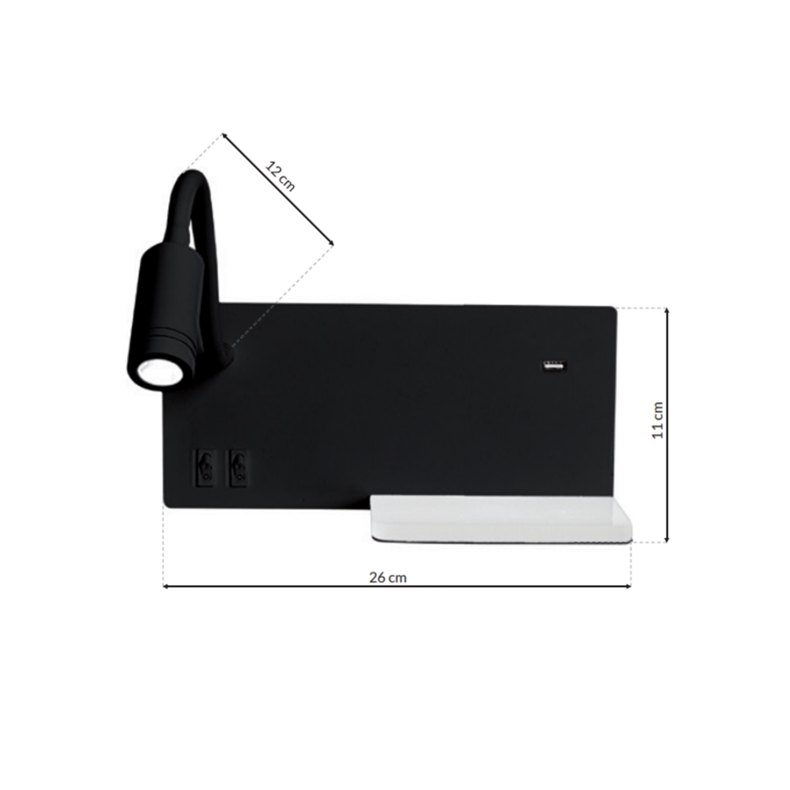 LED Kinkiet SHELF 1xLED/4W+1xLED/5W+1xLED/2W/230V czarny