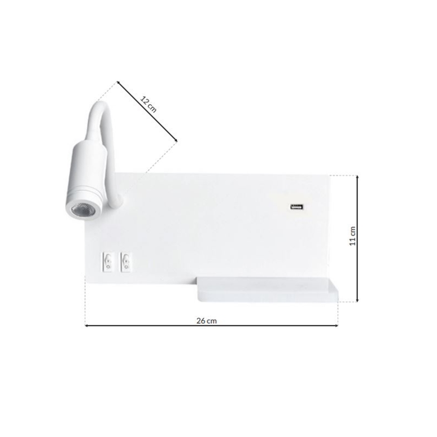 LED Kinkiet SHELF 1xLED/4W+1xLED/5W+1xLED/2W/230V + port USB biały