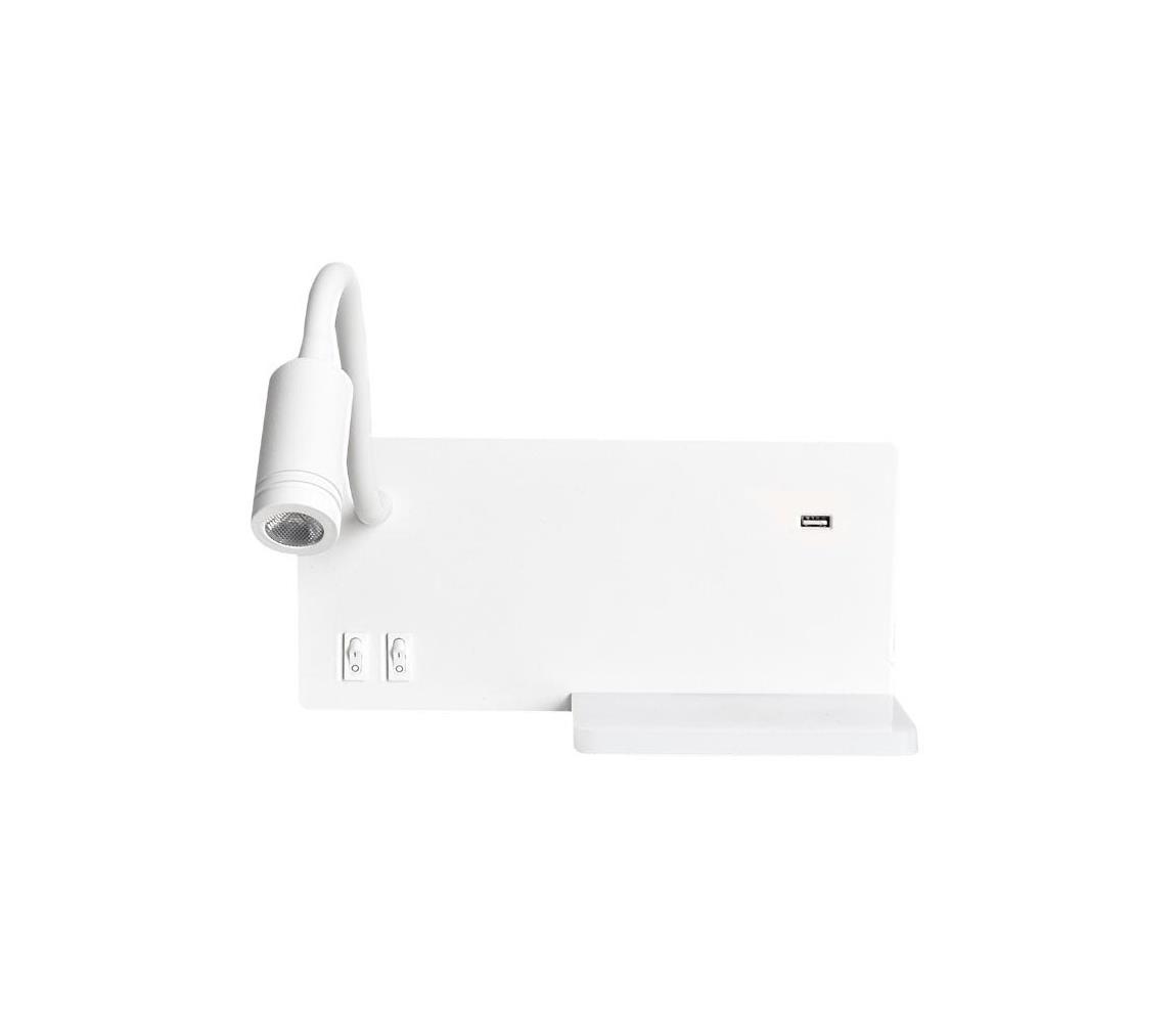 LED Kinkiet SHELF 1xLED/4W+1xLED/5W+1xLED/2W/230V + port USB biały
