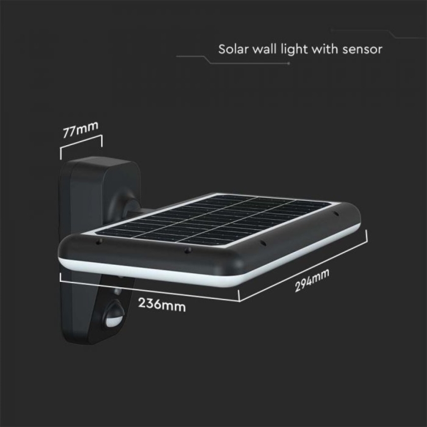 LED Kinkiet solarny z czujnikiem LED/15W/3,2V 4000K/6000K IP65 czarny