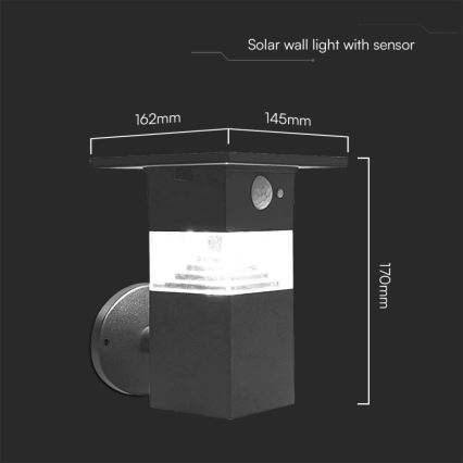 LED Kinkiet solarny z czujnikiem LED/2,5W/3,7V IP54 3000K 2200 mAh