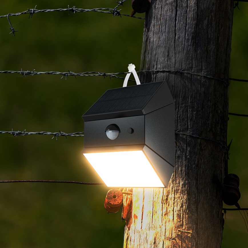 LED solarna lampa ścienna z czujnikiem LED/2,5W/3,7V 3000/4000/6000K IP65 1200 mAh czarna