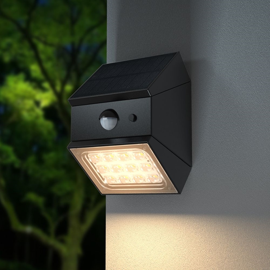 LED solarna lampa ścienna z czujnikiem LED/2,5W/3,7V 3000/4000/6000K IP65 1200 mAh czarna