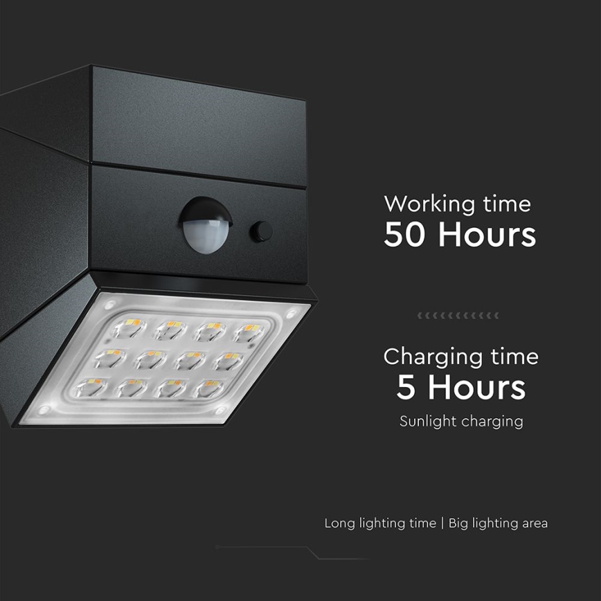 LED solarna lampa ścienna z czujnikiem LED/2,5W/3,7V 3000/4000/6000K IP65 1200 mAh czarna