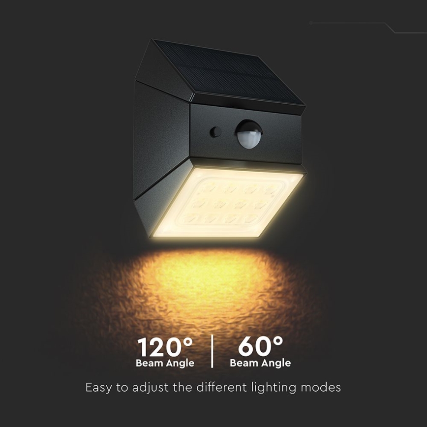 LED solarna lampa ścienna z czujnikiem LED/2,5W/3,7V 3000/4000/6000K IP65 1200 mAh czarna