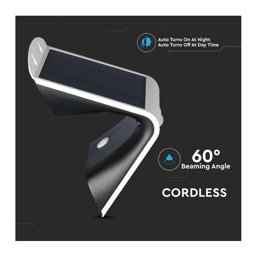 LED Kinkiet solarny z czujnikiem LED/3W/3,7V 3000/4000K IP65 2000 mAh biały