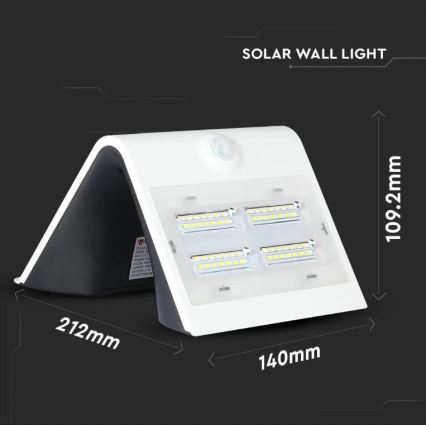 LED Kinkiet solarny z czujnikiem LED/3W/3,7V 3000/4000K IP65 2000 mAh biały
