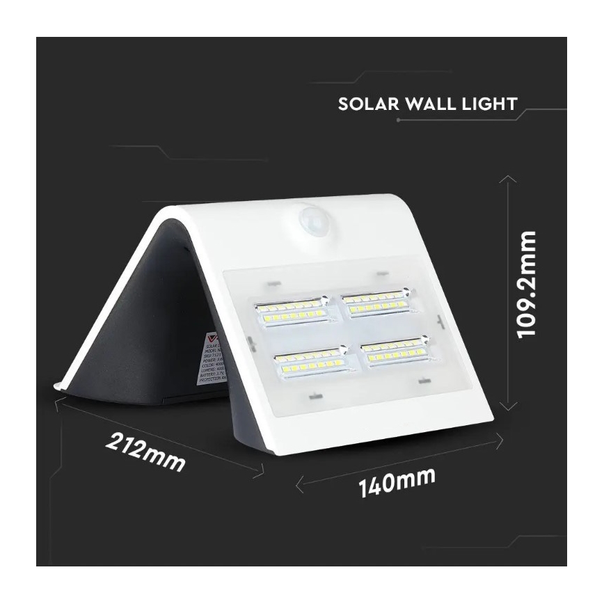 LED Kinkiet solarny z czujnikiem LED/3W/3,7V 3000/4000K IP65 2000 mAh biały