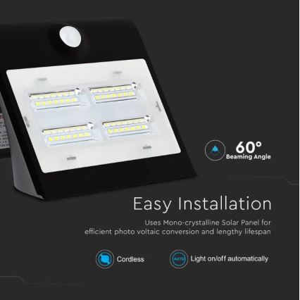 LED Kinkiet solarny z czujnikiem LED/3W/3,7V 3000/4000K IP65 2000 mAh czarny