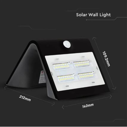 LED Kinkiet solarny z czujnikiem LED/3W/3,7V 3000/4000K IP65 2000 mAh czarny
