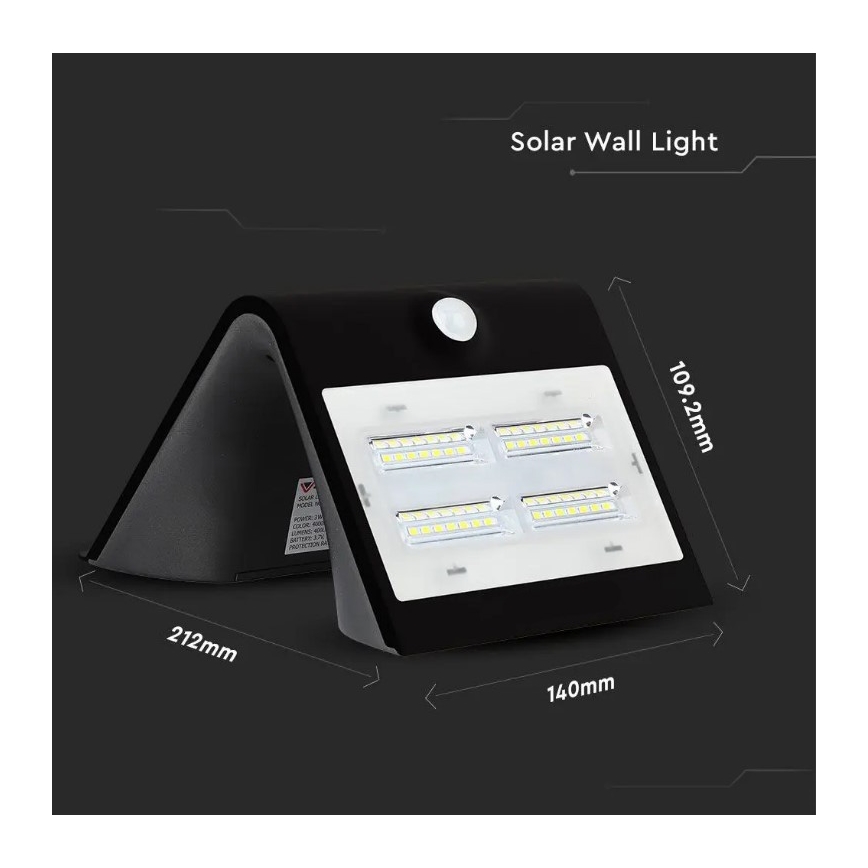 LED Kinkiet solarny z czujnikiem LED/3W/3,7V 3000/4000K IP65 2000 mAh czarny