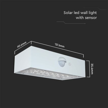 LED Kinkiet solarny z czujnikiem LED/3W/3,7V 3000K/4000K IP65 biały