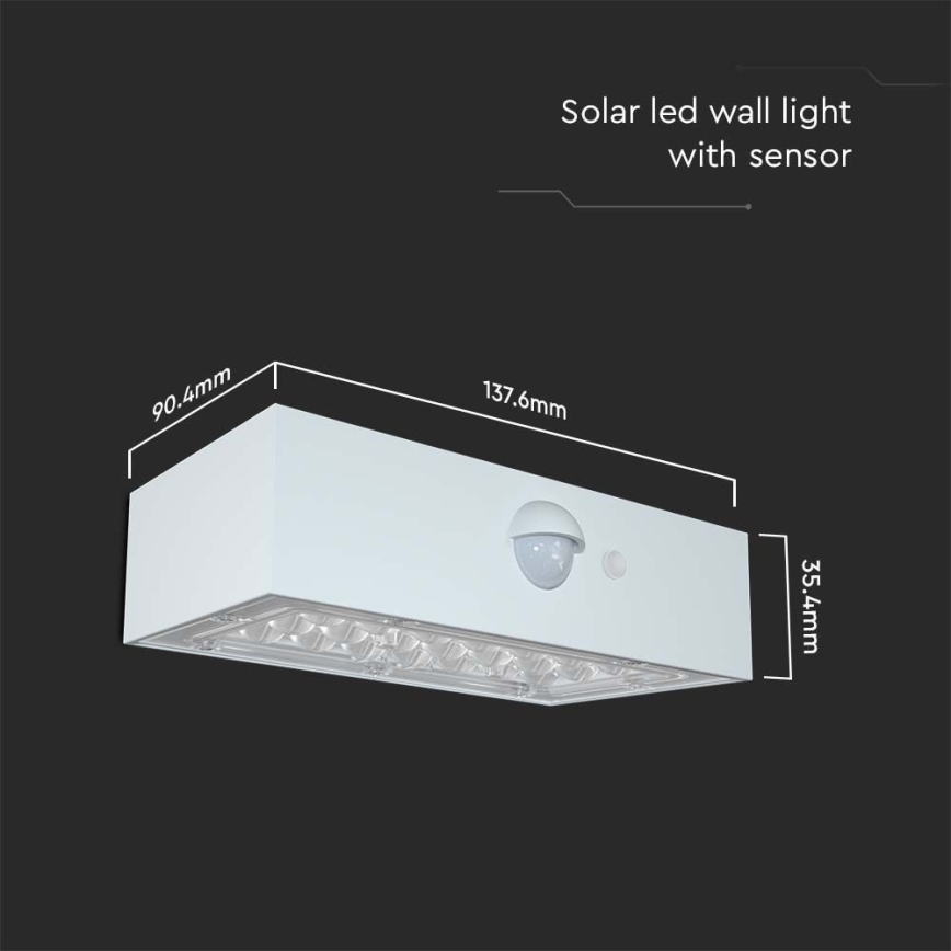 LED Kinkiet solarny z czujnikiem LED/3W/3,7V 3000K/4000K IP65 biały