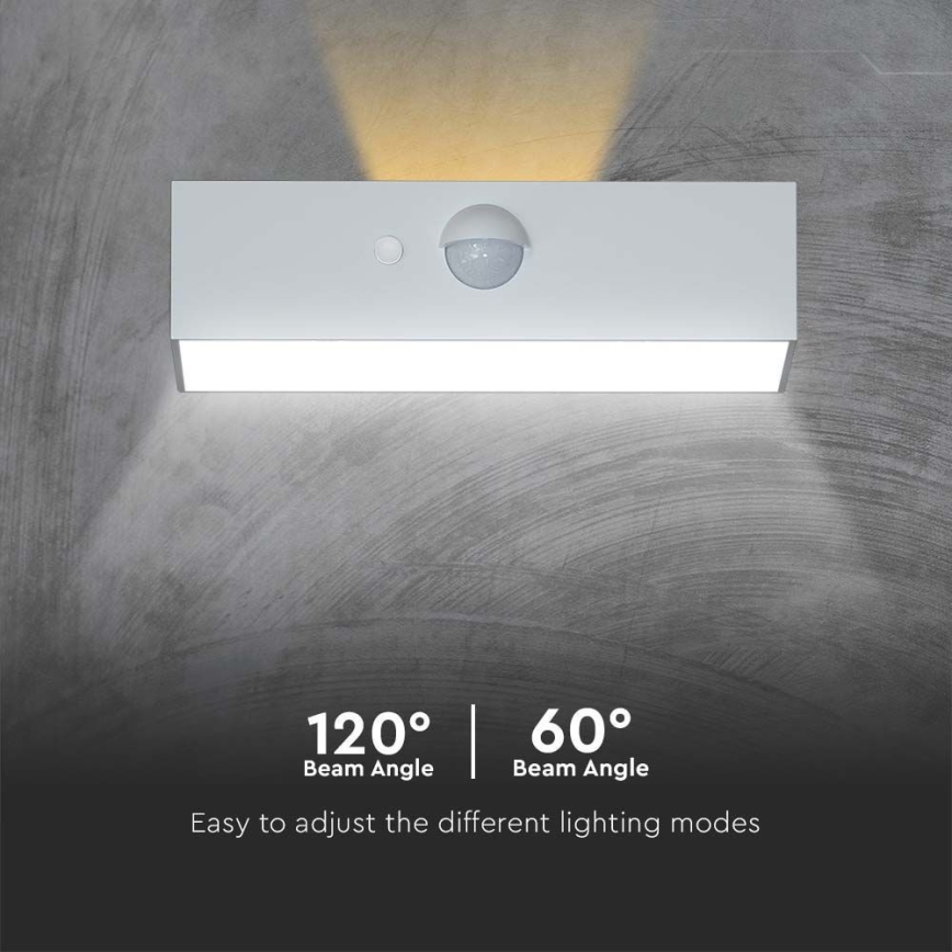 LED Kinkiet solarny z czujnikiem LED/3W/3,7V 3000K/4000K IP65 biały