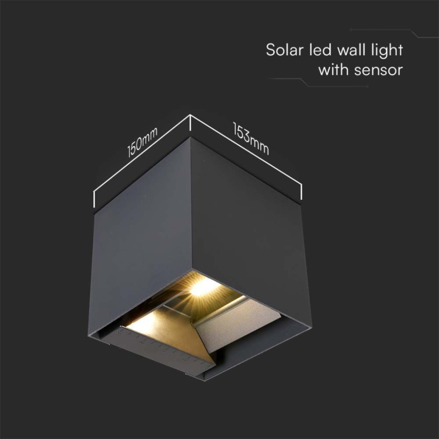 LED Kinkiet solarny z czujnikiem LED/3W/3,7V IP65 4000K 2600 mAh czarny