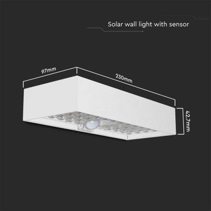 LED Kinkiet solarny z czujnikiem LED/6W/3,7V IP65 4000K 3000 mAh biały
