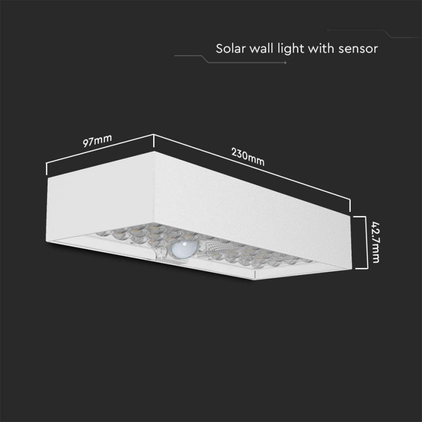 LED Kinkiet solarny z czujnikiem LED/6W/3,7V IP65 4000K 3000 mAh biały