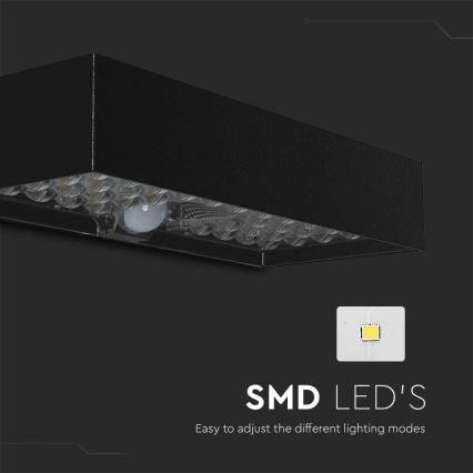 LED Kinkiet solarny z czujnikiem LED/6W/3,7V IP65 4000K 3000 mAh czarny