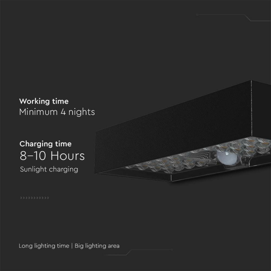 LED Kinkiet solarny z czujnikiem LED/6W/3,7V IP65 4000K 3000 mAh czarny