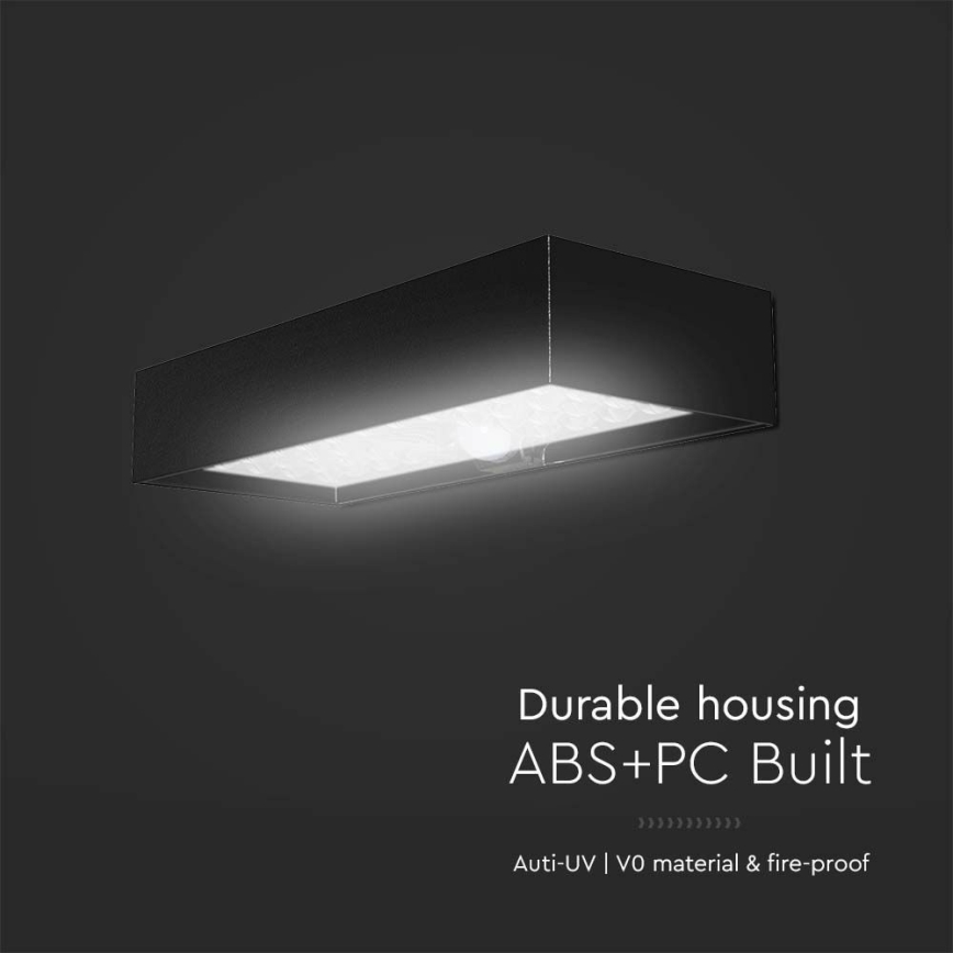 LED Kinkiet solarny z czujnikiem LED/6W/3,7V IP65 4000K 3000 mAh czarny