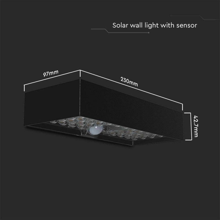 LED Kinkiet solarny z czujnikiem LED/6W/3,7V IP65 4000K 3000 mAh czarny