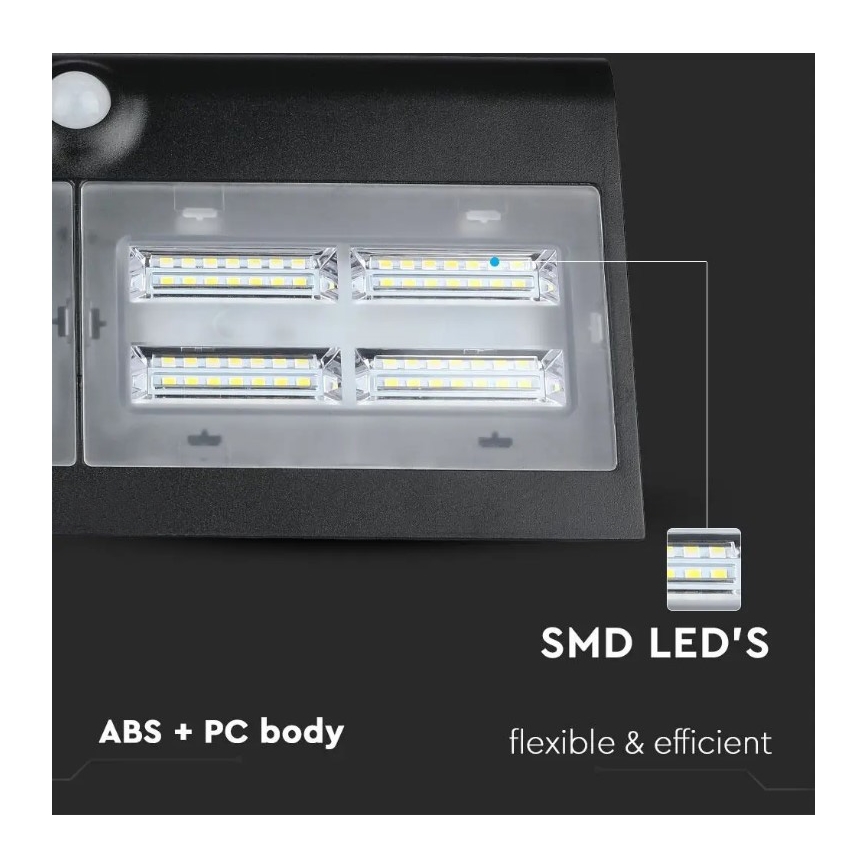 LED Kinkiet solarny z czujnikiem LED/7W/3,7V 4000K IP65 4000 mAh czarny