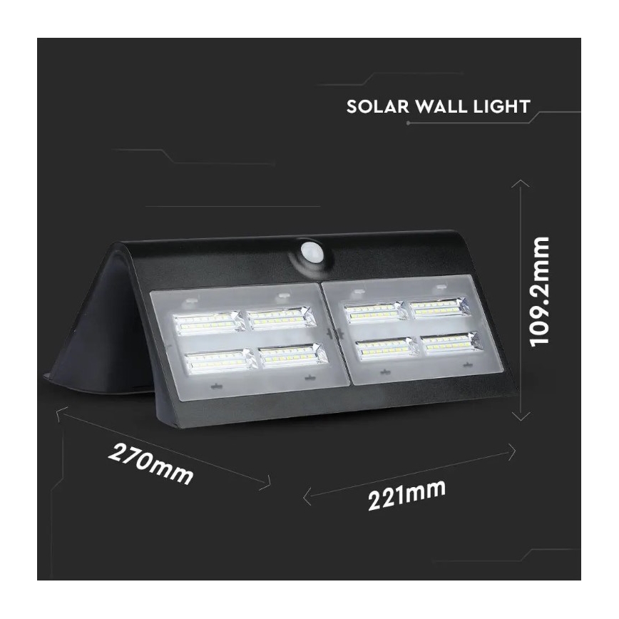 LED Kinkiet solarny z czujnikiem LED/7W/3,7V 4000K IP65 4000 mAh czarny