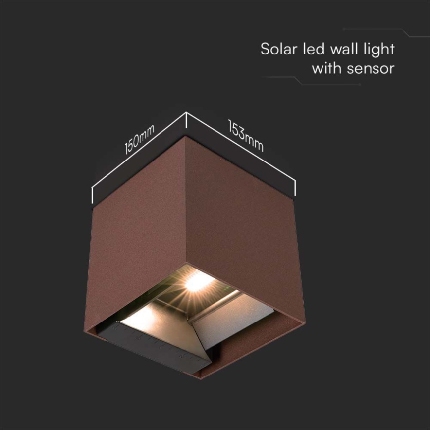 LED Kinkiet solarny z czujnikiem LED/9W/3,7V IP65 4000K 2600 mAh brązowy