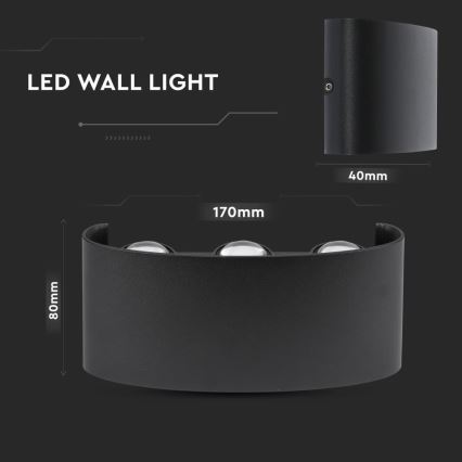 LED Kinkiet zewnętrzny 3xLED/6W/230V IP54 4000K czarny