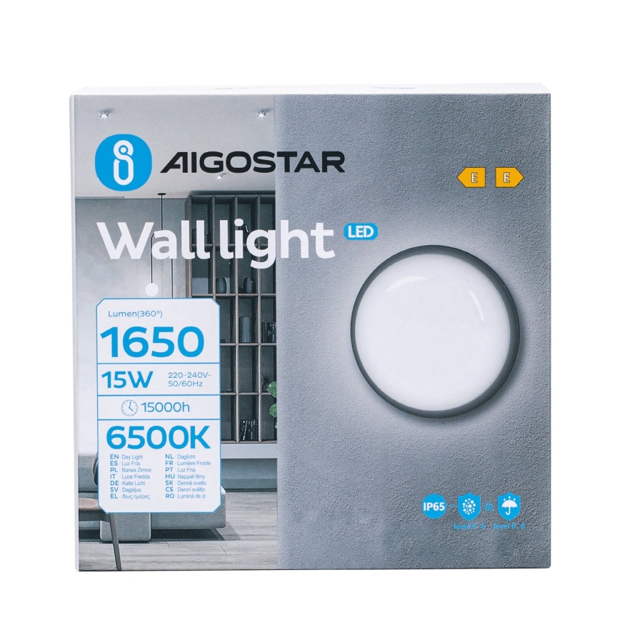 LED Kinkiet zewnętrzny LED/15W/230V 6500K śr. 15,5 cm czarny IP65