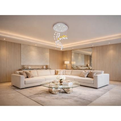 Kryształowy plafon LED AVARA LED/24W/230V, śr. 40 cm, błyszczący chrom + zdalne sterowanie