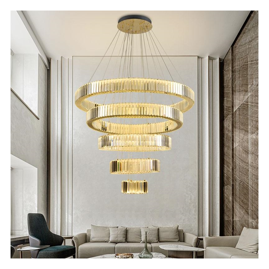 Regulowany LED kryształowy żyrandol na linkę LED/195W/230V 3000-6500K + pilot do zdalnego sterowania