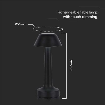 LED Dotykowa lampka stołowa z regulacją jasności, ładowalna LED/1W/5V 3000-6000K 1800 mAh czarna