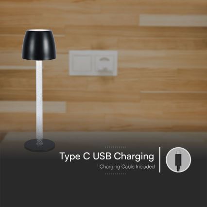LED Regulowana dotykowa lampka stołowa z ładowaniem LED/3W/5V 3000K 1800 mAh czarna