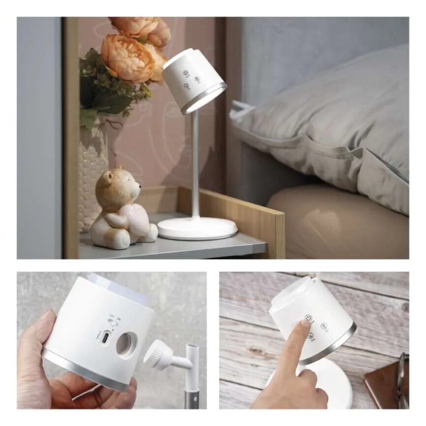 LED Regulowana ładowalna lampa biurkowa 4w1 LED/6W/3,7V 3000K/4000K/6500K 1500mAh biała