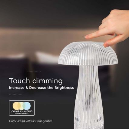 LED Regulowana jasność ładowalna dotykowa lampa stołowa LED/1W/5V 3000-6000K 1800 mAh przezroczysta