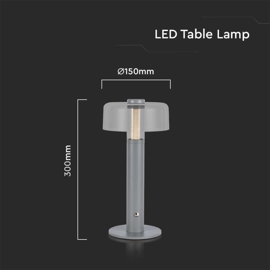 LED Regulowana jasność, ładowalna, dotykowa lampa stołowa LED/1W/5V 3000K 1800 mAh szara