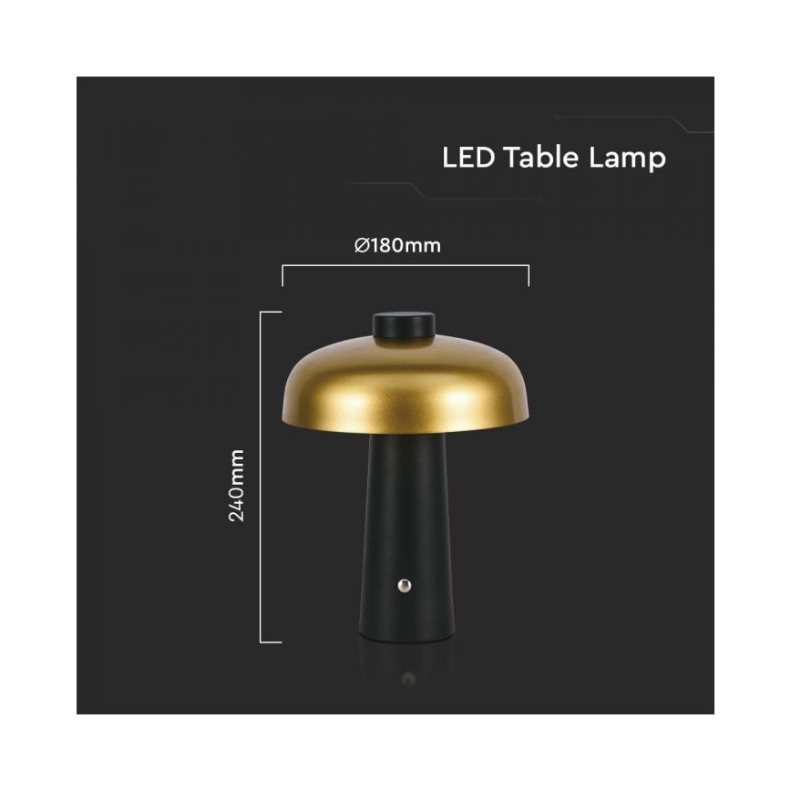 LED Regulowana jasność, ładowalna, dotykowa lampa stołowa LED/3W/5V 3000-6000K 1800 mAh czarna/złota