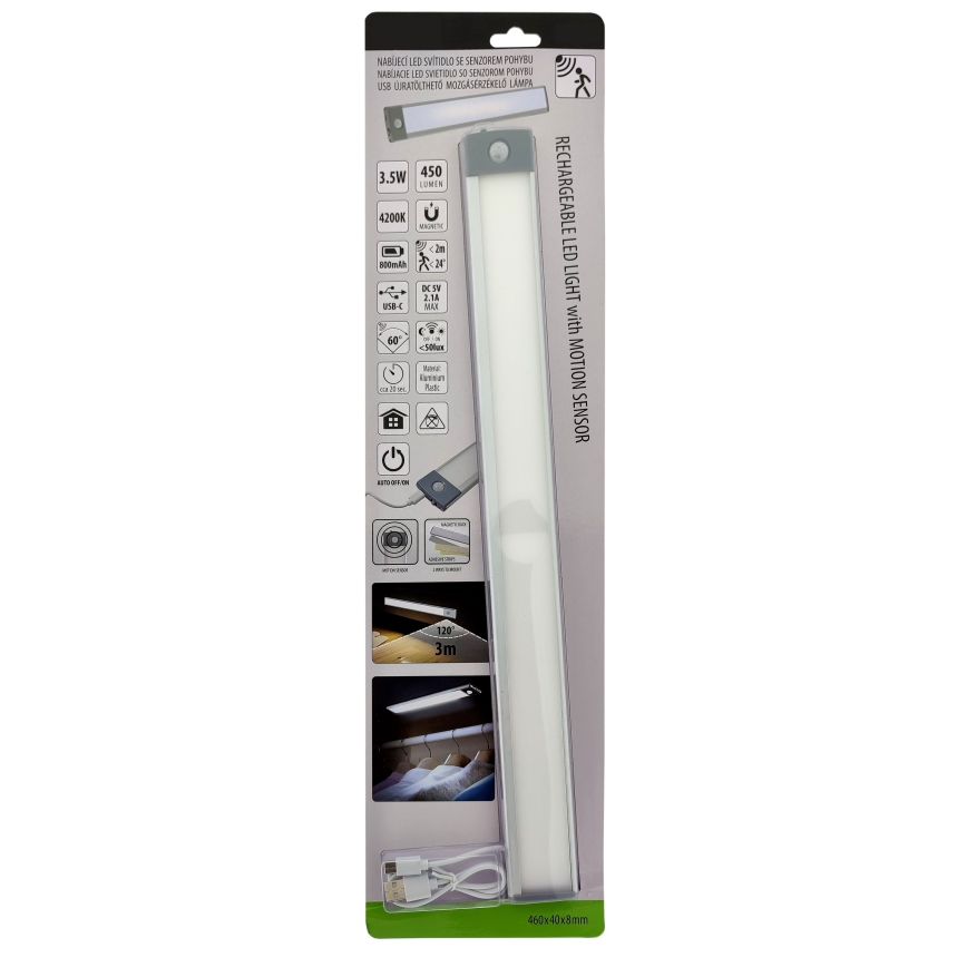 LED Ładowalna lampka meblowa z czujnikiem LED/3,5W/5V USB 800 mAh 4200K 46 cm