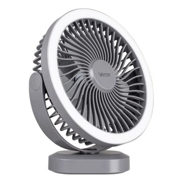 LED Ładowalny wentylator biurkowy z oświetleniem LED LED/3W/5V USB 2400 mAh szary