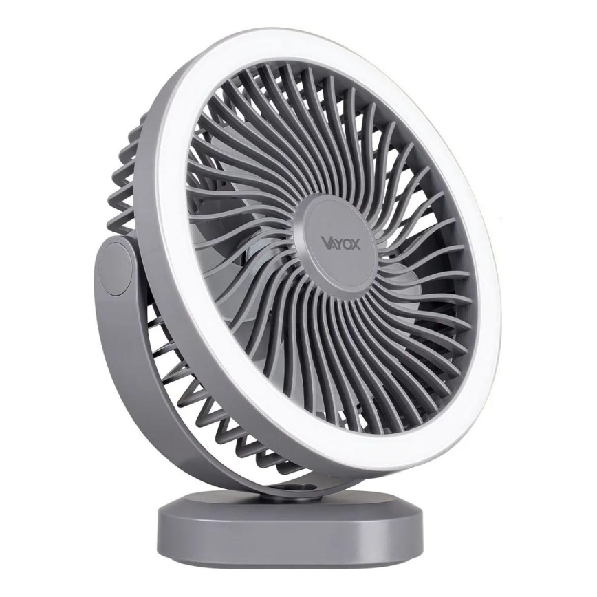 LED Ładowalny wentylator biurkowy z oświetleniem LED LED/3W/5V USB 2400 mAh szary