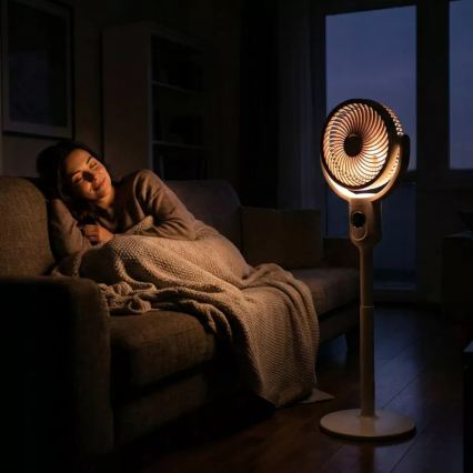 LED Ładowalny wentylator stojący z oświetleniem LED LED/4,8W/5V USB 7200 mAh biały + pilot zdalnego sterowania