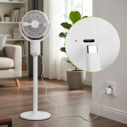LED Ładowalny wentylator stojący z oświetleniem LED LED/4,8W/5V USB 7200 mAh biały + pilot zdalnego sterowania
