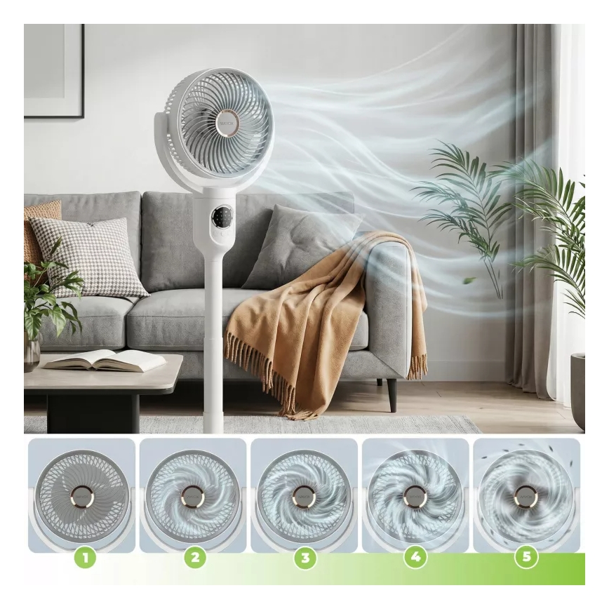 LED Ładowalny wentylator stojący z oświetleniem LED LED/4,8W/5V USB 7200 mAh biały + pilot zdalnego sterowania