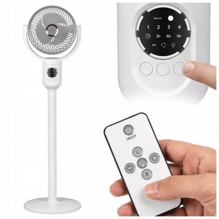 LED Ładowalny wentylator stojący z oświetleniem LED LED/4,8W/5V USB 7200 mAh biały + pilot zdalnego sterowania