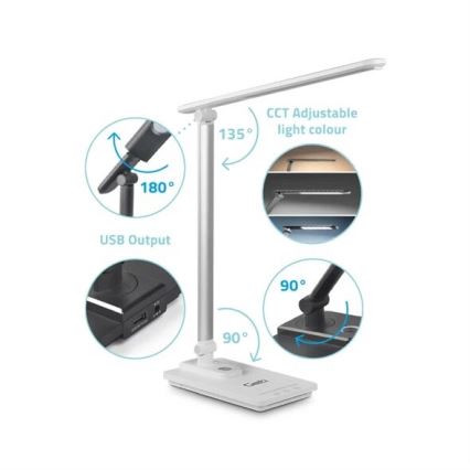 LED Regulowana lampa stołowa z USB LED/9W/230V 3000K/4000K/5500K biała